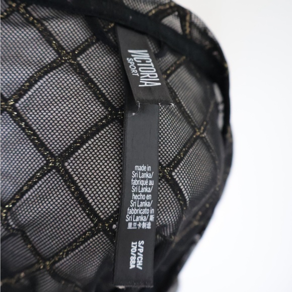 Sheer Black and Gold Victoria’s Sport Crop Top Short Sleeve Sparkles Small - Picture 5 of 6